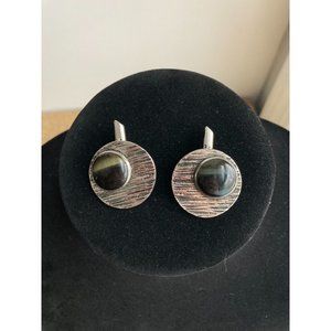 925 Sterling Silver & Blue Tigers Eye Large Circle MCM Abstract Cufflinks Vintag
